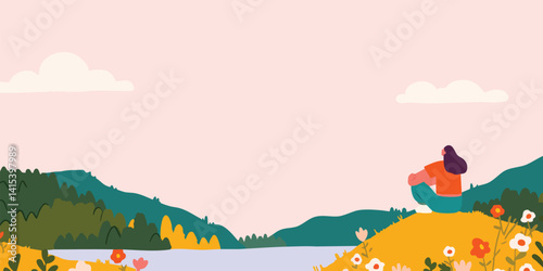 A person finds solitude perched atop a scenic overlook, lost in quiet contemplation, surrounded by the soft hues of nature's embrace, illustrating peace, reflection, and the beauty of introspection.