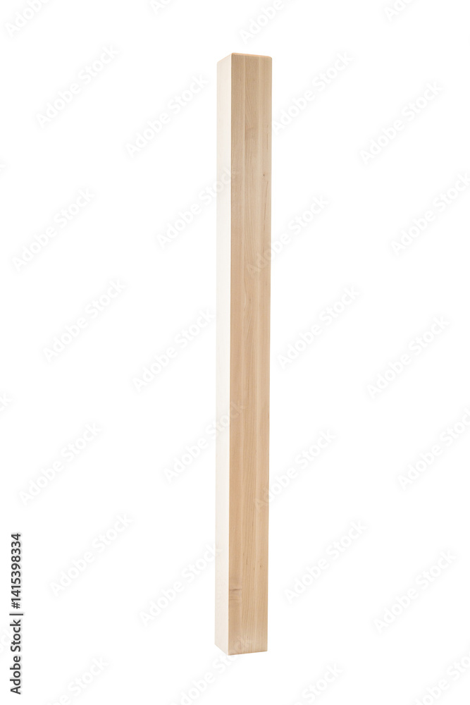 Obraz premium Long wooden post is standing upright on a white background
