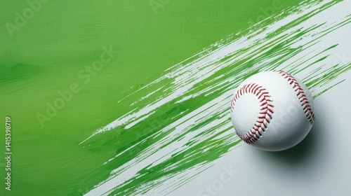 Dynamic softball action on vibrant green watercolor background artistic sports illustration in modern style