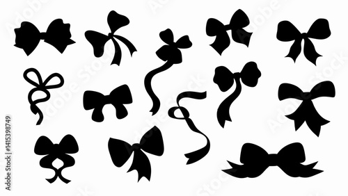 set of black ribbon silhouette vector on white background