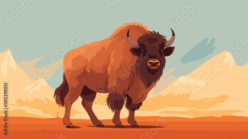 Adorable Tiny Buffalo: Isolated Small Wild Animal on Vibrant Background