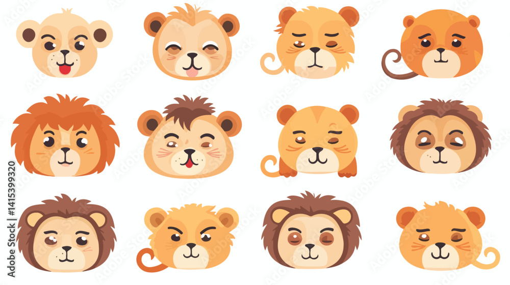 Adorable Tiny Lion with Emoji Collection - Professional Animal Emotions Illustration
