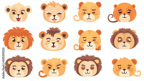 Adorable Tiny Lion with Emoji Collection - Professional Animal Emotions Illustration