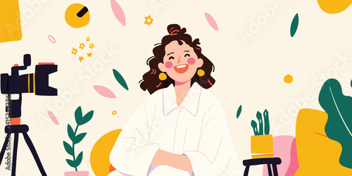 A lively and engaging illustration depicts a content creator, capturing the energy and enthusiasm of digital storytelling and the connection between creator and audience.