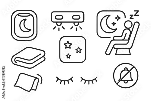 Linear icons set: relaxation and sleep essentials for enhanced comfort