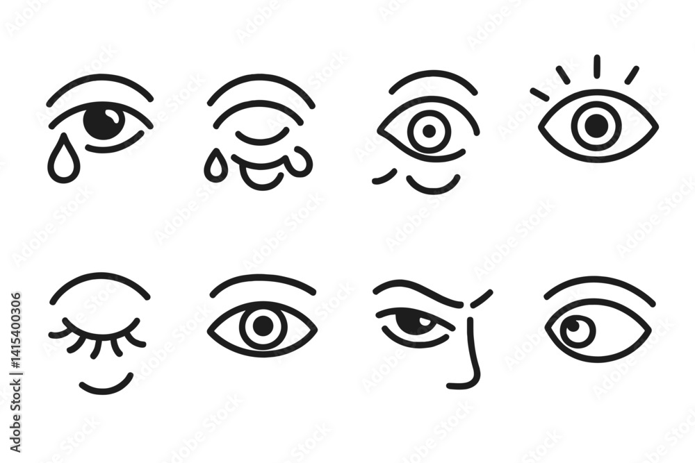 Expressive eye icon set: linear style for emotions and design projects