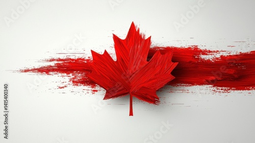 A bold red maple leaf painted on a white canvas, representing the spirit of canada.