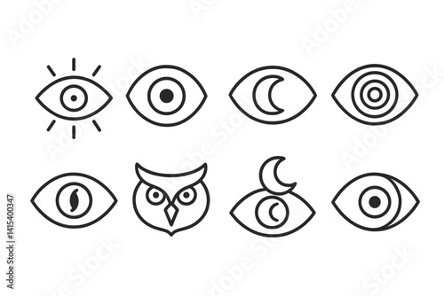 outline vector icons of security cameras: dome camera, bullet camera, PTZ camera, hidden cam, motion detection, live view, night vision, recording alert. set of line style icons in a modern,