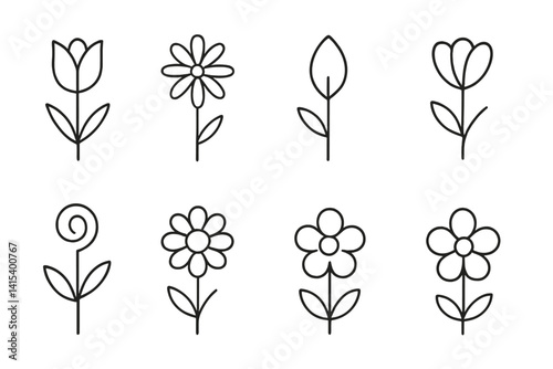 outline vector icons of heart in nature: heart-shaped leaf, heart cloud, heart flower, tree with heart, mountain with heart, sun and heart, heart-shaped rock, rain with heart., set of line style