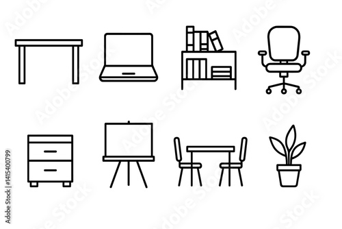 outline vector icons of remote work and globe: laptop Earth, remote team icon, digital nomad globe, workspace around world, online collab, team chat globe, coworking map, flexible office icon. set of