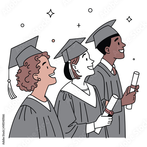 Graduation and Diploma Color Vector with Cap, Certificate, and Ribbon Elements Representing Academic Achievement and Celebration