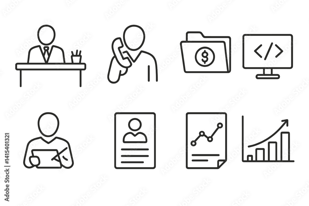 outline vector icons of professional roles: doctor, teacher, engineer, artist, chef, pilot, police officer, firefighter.No labels, set of line style icons in a modern, minimalist design. outline vector icons of professional roles: doctor, teacher, engineer, artist, chef, pilot, police officer, firefighter.No labels, set of line style icons in a modern, minimalist design.