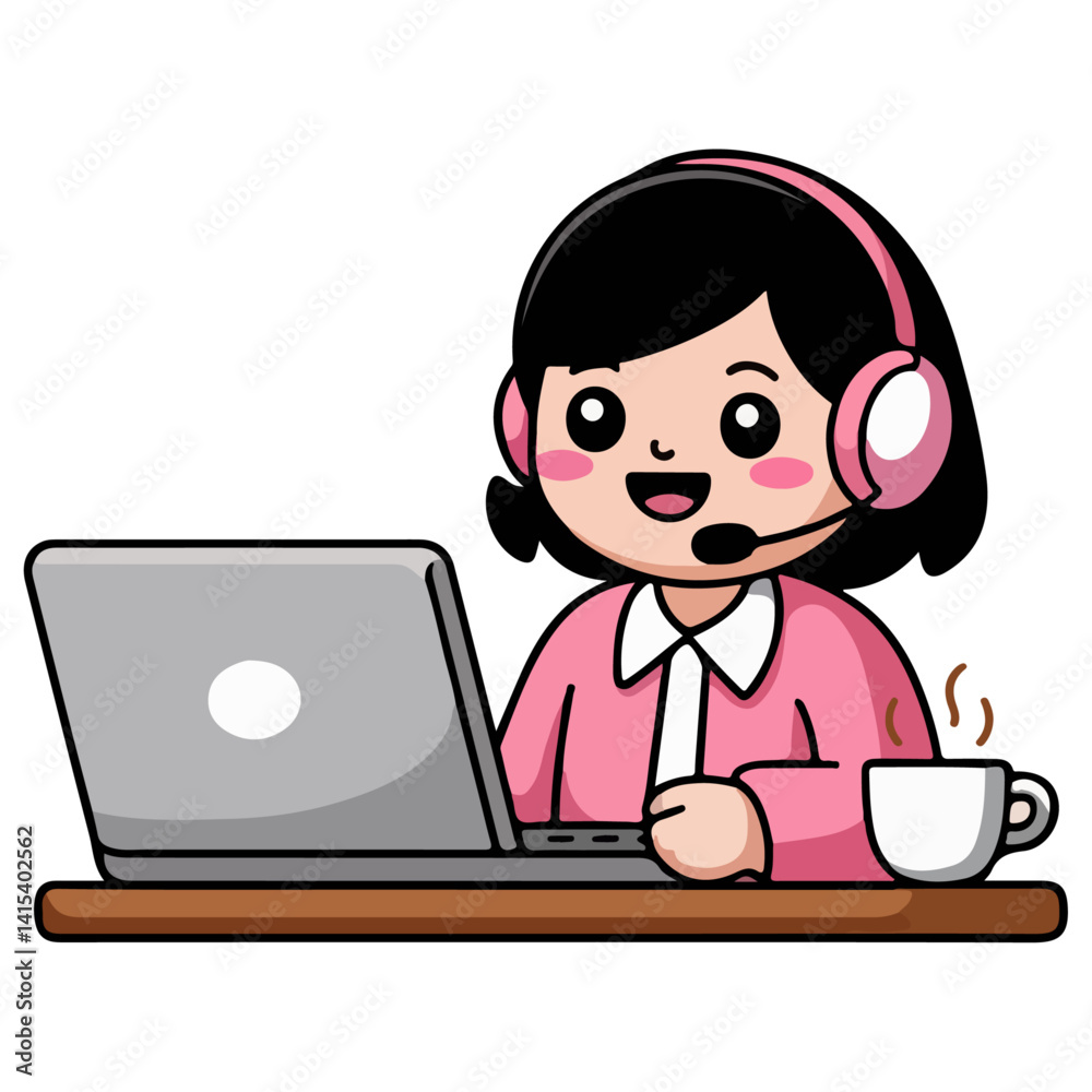 Business woman working on laptop vector illustration Business woman working on laptop vector illustration