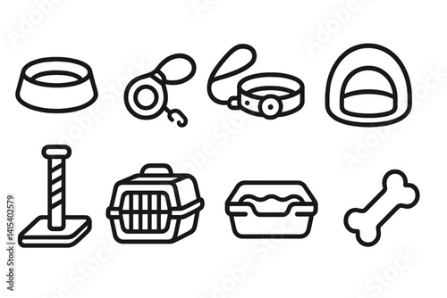 Pet accessories icon set: flat style collection of essential pet items