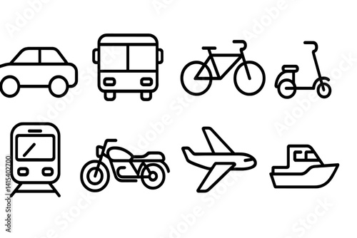 outline vector icons of baby transportation: stroller, baby car seat, carrier wrap, baby swing, bike seat, travel crib, sling, baby backpack. set of line style icons in a modern, minimalist design.