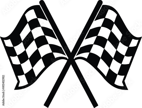 Crossed checkered flags silhouette, Racing finish line flags, Sports competition flag icon, Checkered race flags vector, Finish line flags illustration