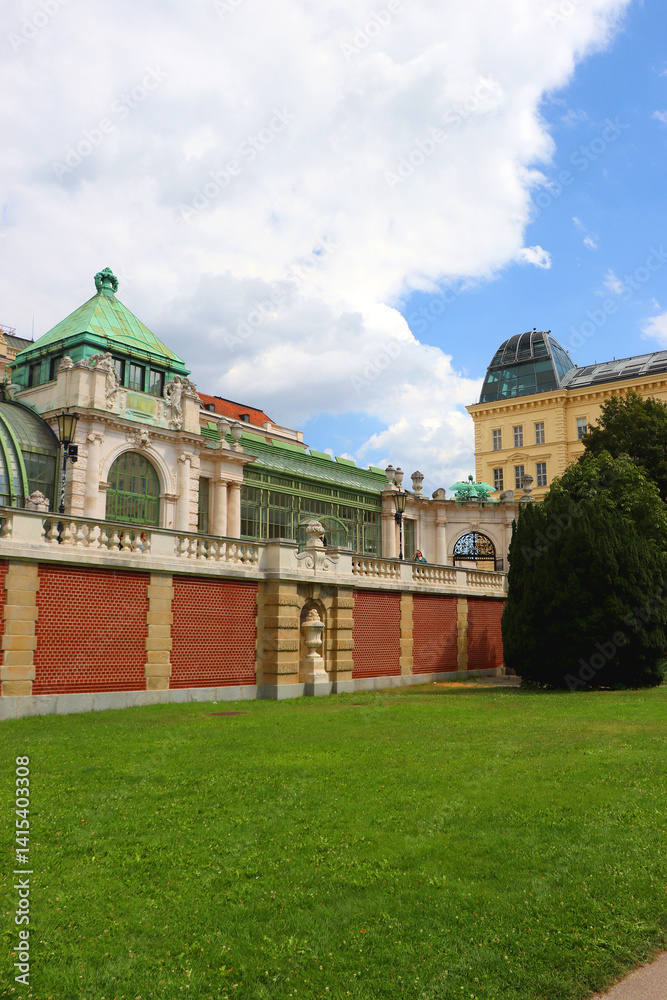 Burggarten is a beautiful historical garden of Hofburg palace in Vienna, Austria. Spring or summer in the beautiful park.