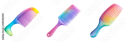 Set of Close-up of a baby comb with soft, rounded bristles resting on transparent png background. Ai generated