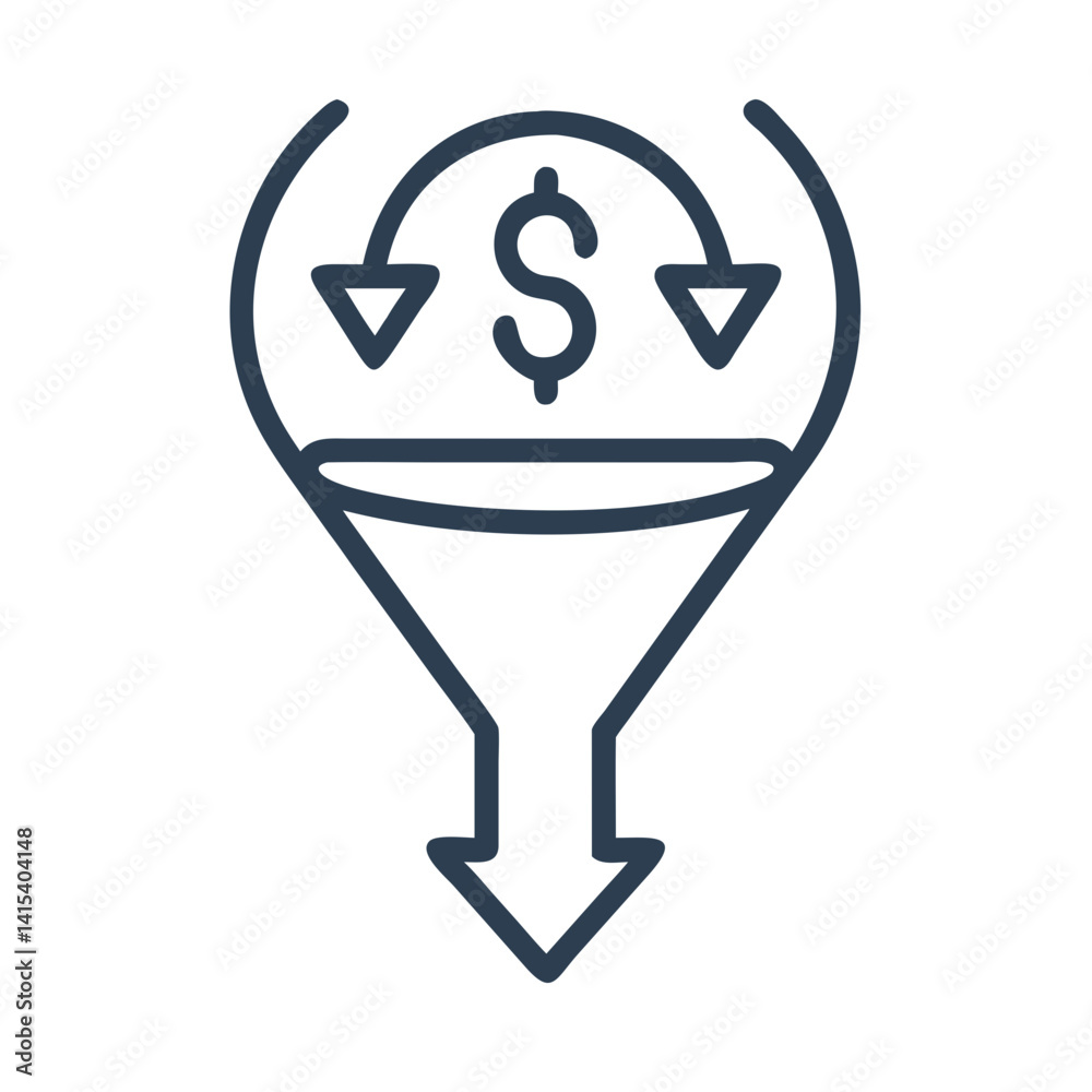 Sales funnel icon, conversion process outline with dollar sign Sales funnel icon, conversion process outline with dollar sign