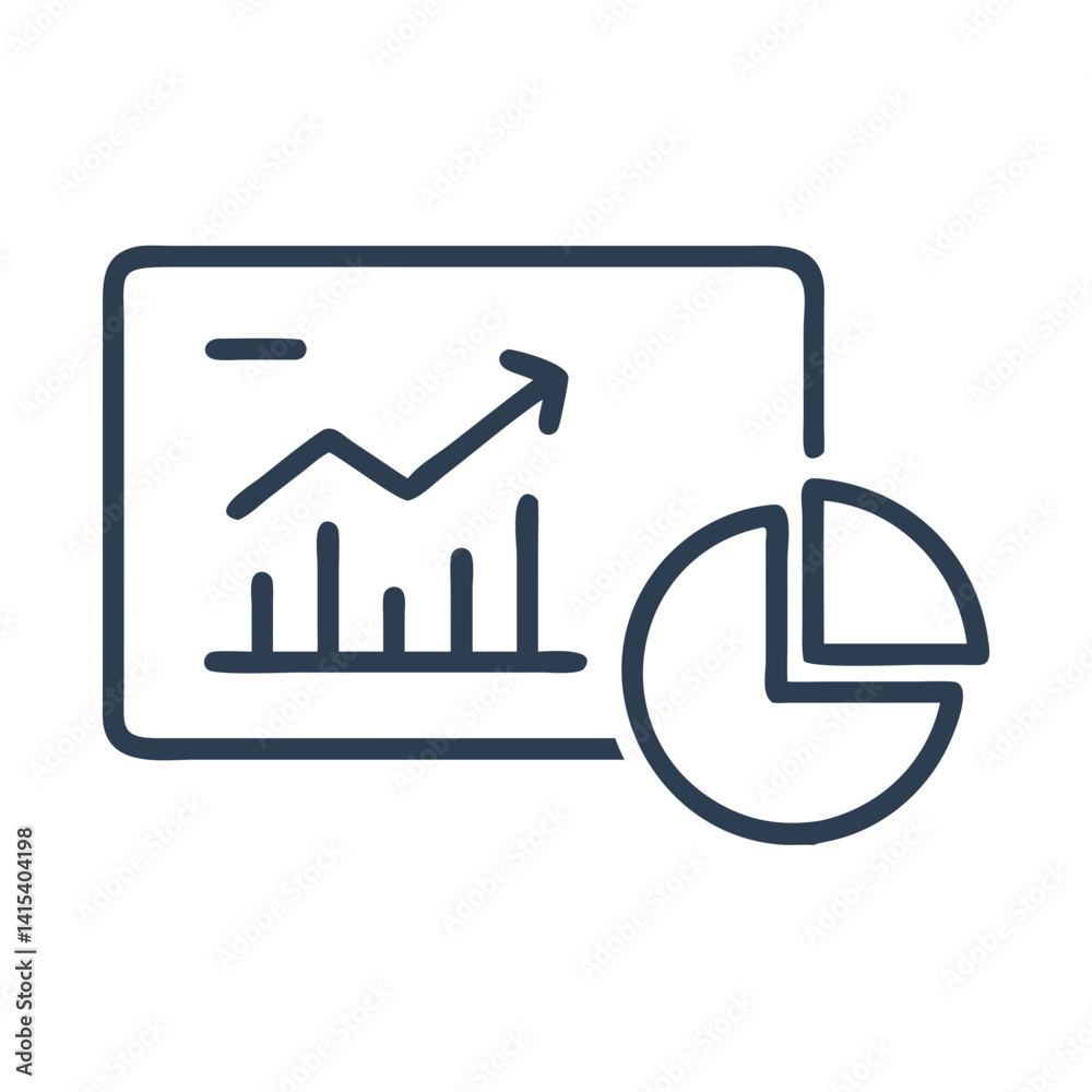 Analytics icon, data report chart with pie and graph outline Analytics icon, data report chart with pie and graph outline