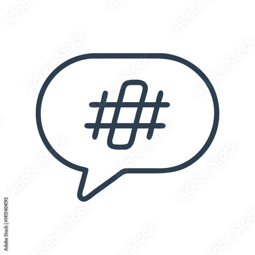 Hashtag icon, social media engagement symbol in speech bubble