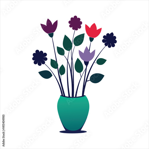 Flowers in a vase set silhouette on a white background isolated vector