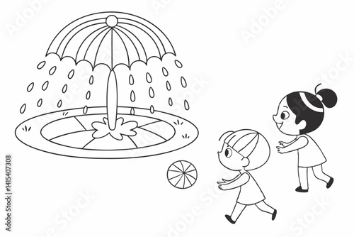 water play easy coloring page for children, colorless, uncolored, black and white
