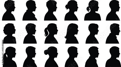 Diverse Hairstyles, Male and Female Avatars, Head and Shoulders on White Background
