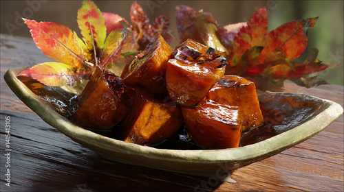 Obraz na płótnie Japanese candied sweet potato sticky glaze warm tone w salonie