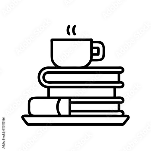 Stack of books with coffee cup vector icon illustration for education and relaxation concept