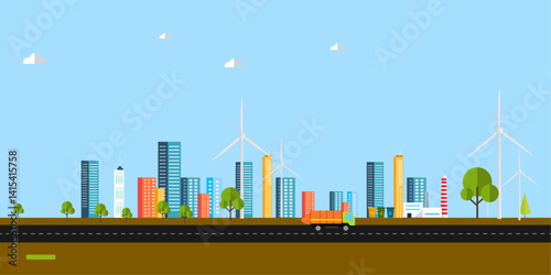 modern smart urban city skyline with zero waste, solar energy 