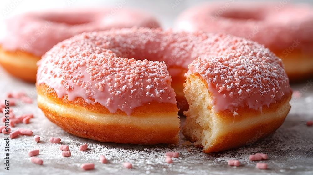 Frosted donut with a bite taken out Frosted donut with a bite taken out