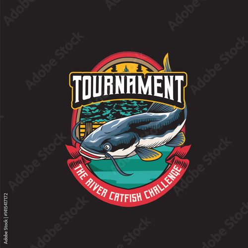 Vector Illustration of Catfish with Vintage Retro Illustration Available for Logo Badge