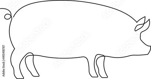 Pig in Continuous Line Art Drawing Style. Abstract Pig Silhouette in Minimalist Black Linear Design, Isolated on White Background