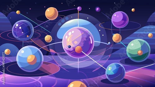 A colorful galaxy of planets and stars with a blue background. The planets are all different sizes and colors, and they are all floating in space