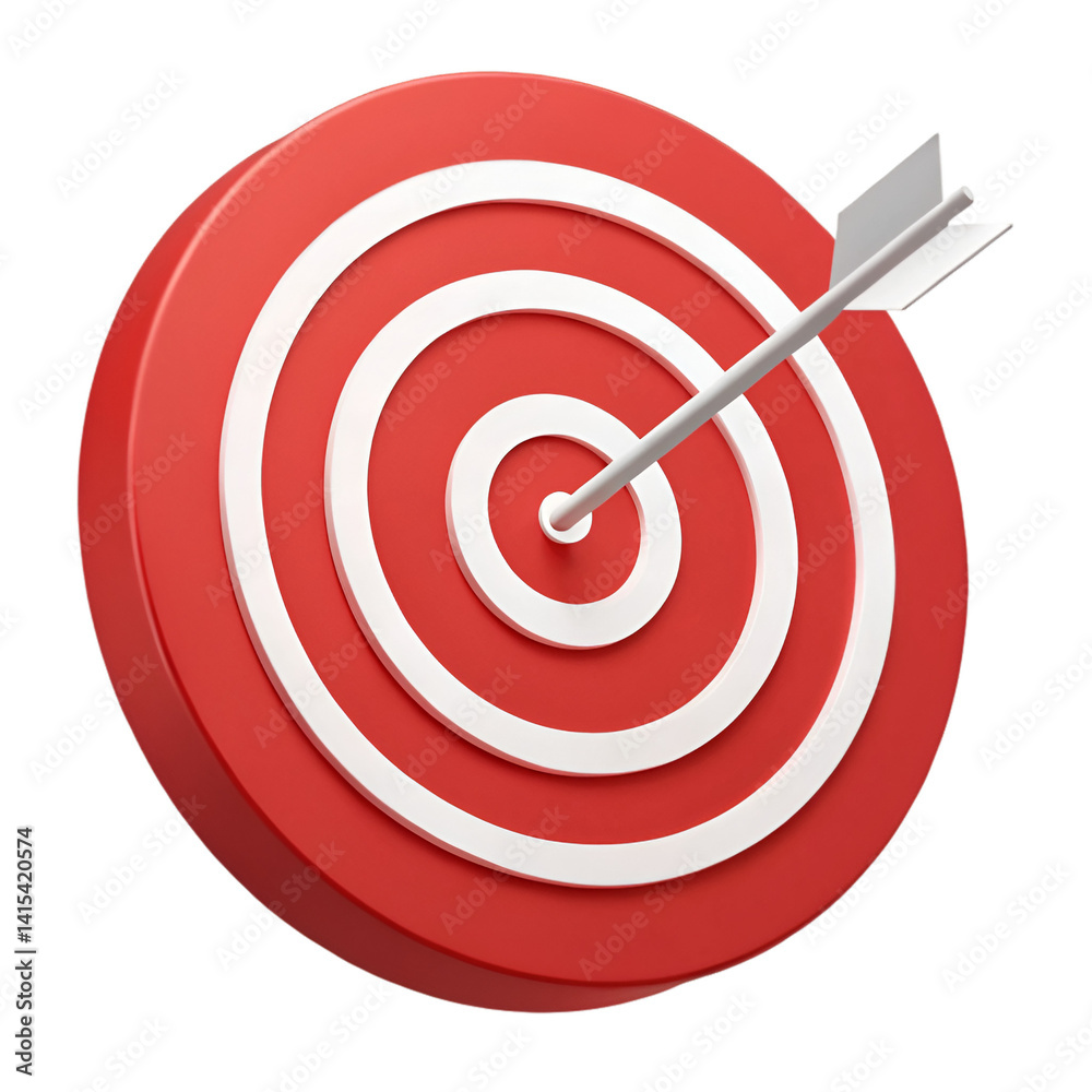 Red Target icon with arrow on center isolated on white background Red Target icon with arrow on center isolated on white background