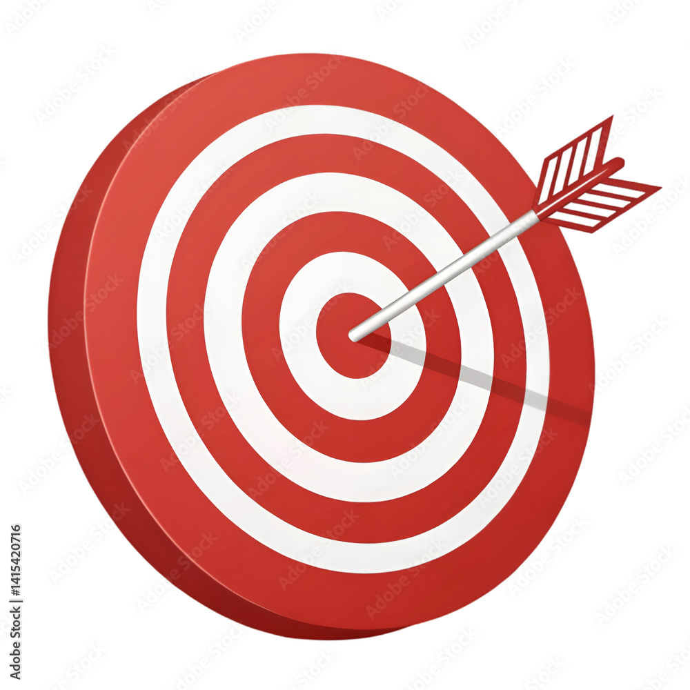 Red Target icon with arrow on center isolated on white background Red Target icon with arrow on center isolated on white background