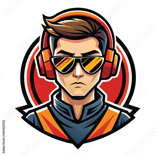 Cool character with headphones and sunglasses