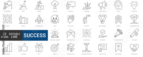 line web icon set for Success, goals, and personal achievement. Editable Simple vector illustrations