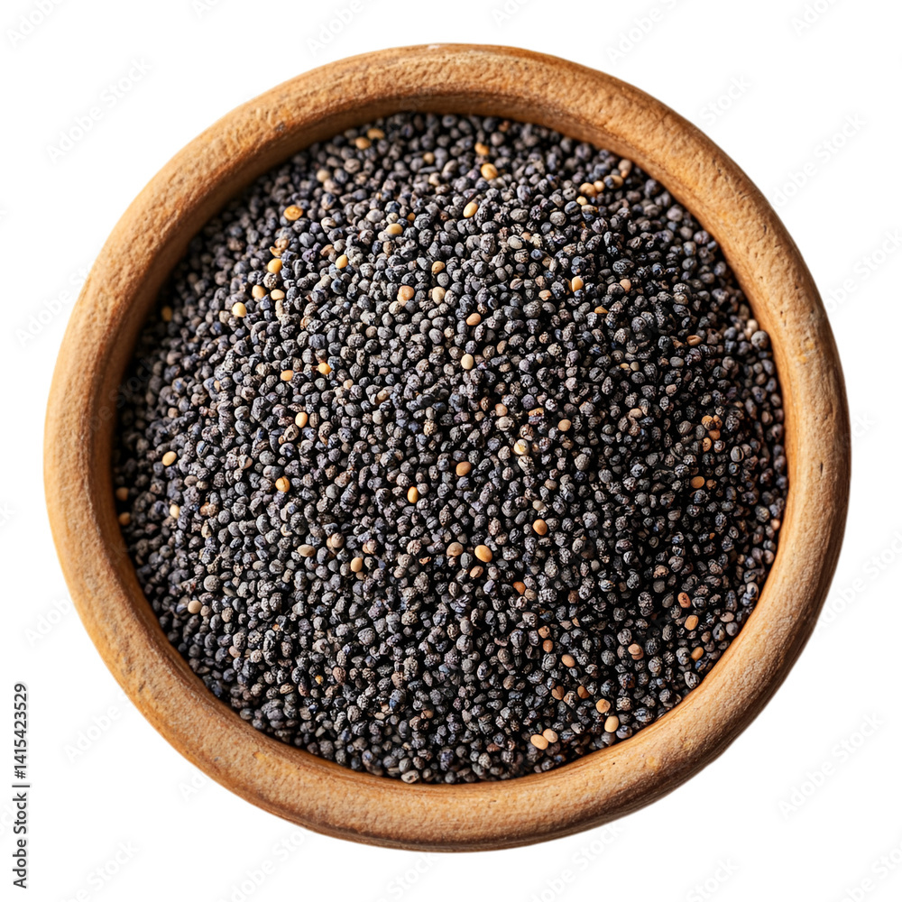 Black poppy seeds in wooden bowl healthy food ingredient Black poppy seeds in wooden bowl healthy food ingredient