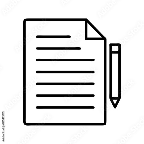 Illustration of document paper with pencil for writing notes and taking notes in simple style