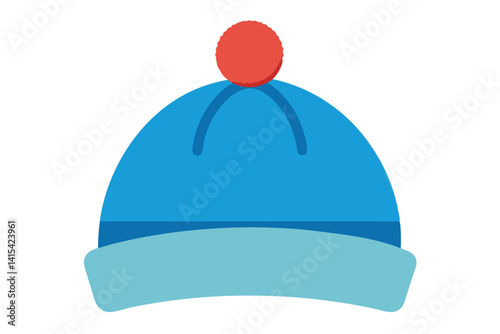 Illustration of a light blue winter hat with red pompom on top