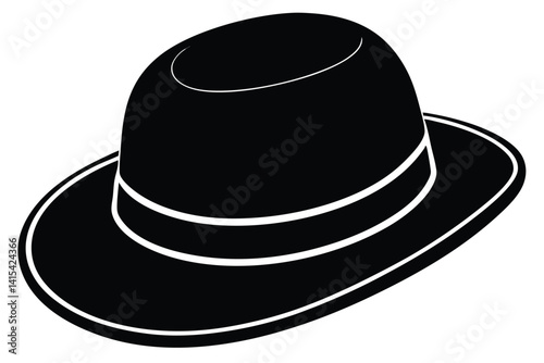Monochrome illustration of a classic fedora hat with a contrasting band