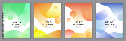 Abstract Seasonal Background with Variations of Tones – Spring, Summer, Autumn, Winter – Banner, Brochure, Decorative, Colorful, Simple Shapes