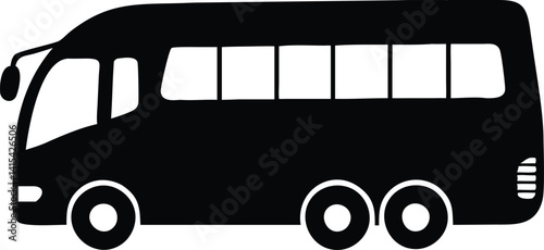 A clean, easily editable vector graphic showcasing a black silhouette of a bus.