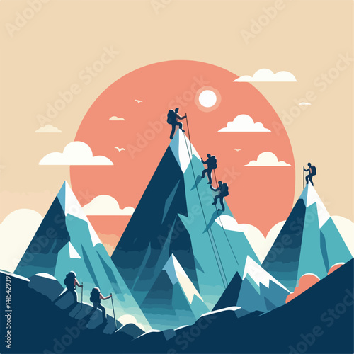 vector image of a person climbing a mountain
