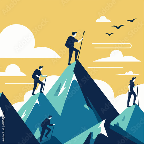 vector image of a person climbing a mountain