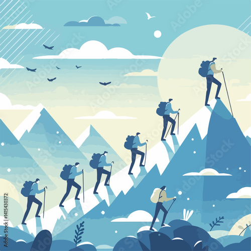 vector image of a person climbing a mountain
