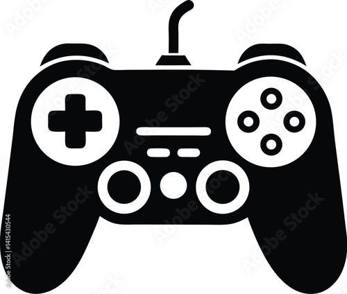 Video game controller icon, Gaming joystick vector illustration, Gamepad flat design icon, Console controller silhouette, Retro gaming controller graphic