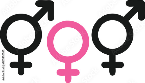 A clean and minimalist image of the male and female gender symbols in vibrant pink and blue against a plain white background.